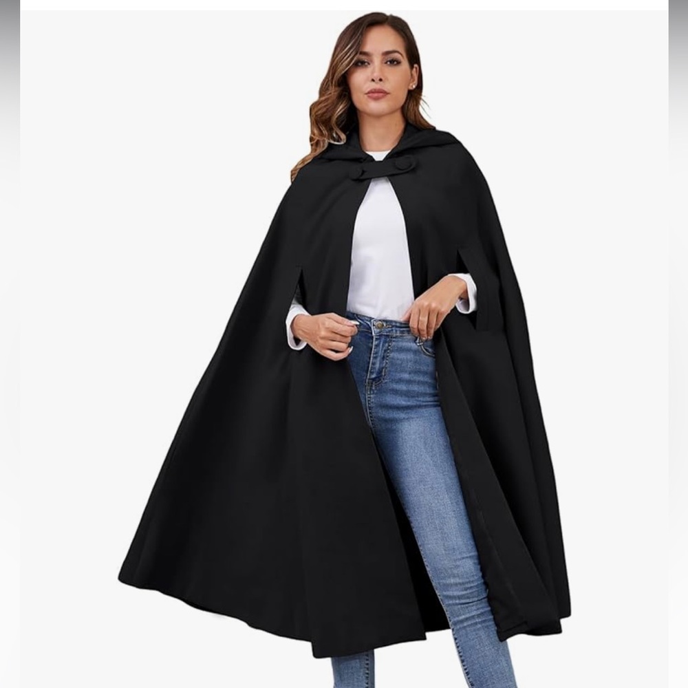 Black hooded poncho cape
